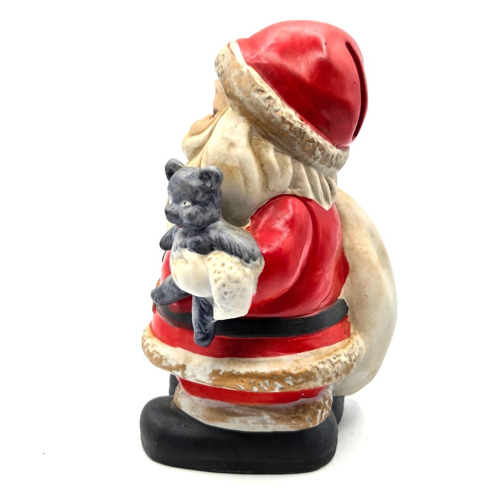 Vintage Santa Claus 6.5" Ceramic Bank Teddy Bear Christmas Homco - Picture 2 of 7